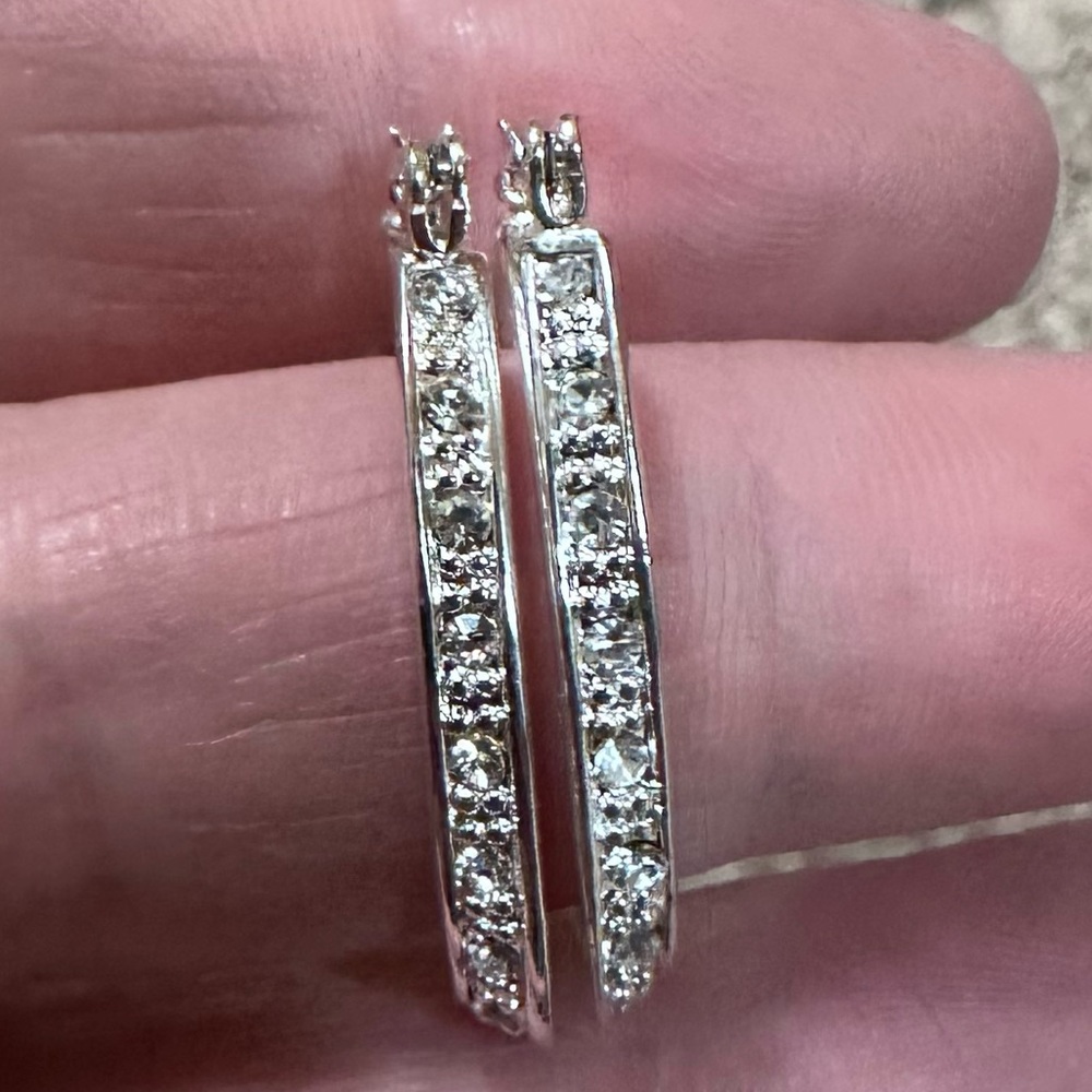 Avon Rhinestone Inside Outside Oval Hoop Earrings - Silvertone. New in Box